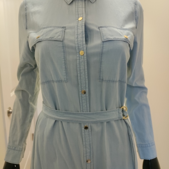 Michael Kors Classic Wash Jean Dress With MK Gold Buttons New - Picture 4 of 11